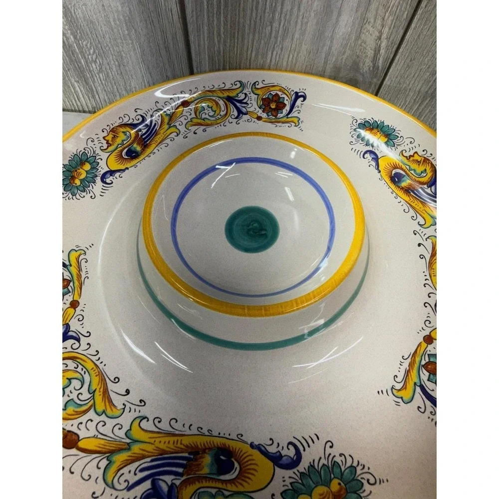 Ceramica Nova Deruta Italy Chip and Dip Server Round Ceramic Platter 12 inch